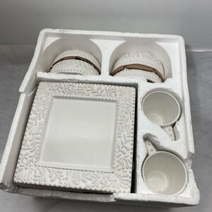 Embossed White Square Dinnerware Set